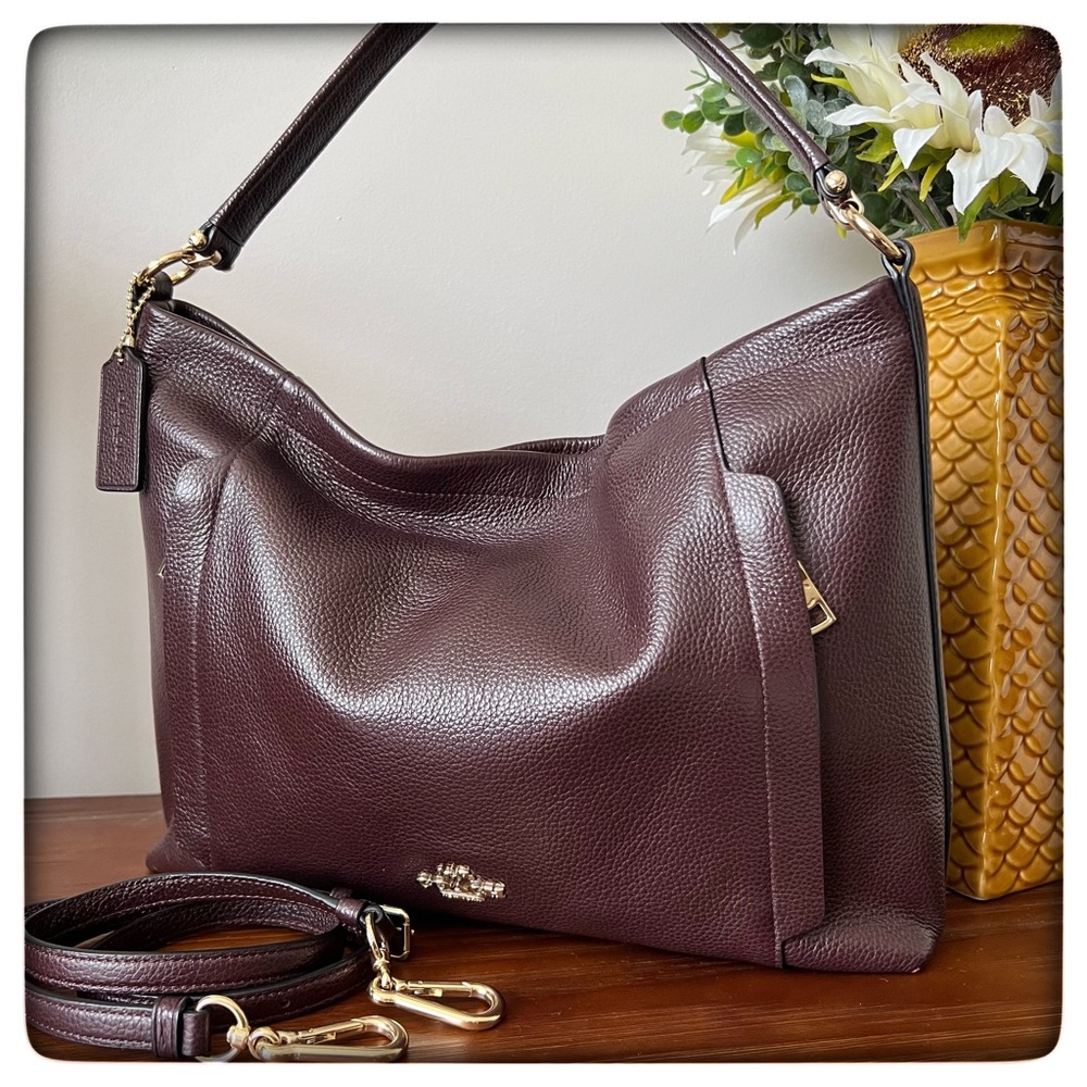 COACH SCOUT Oxblood Pebble Leather Hobo Shoulder Bag - Picture 2 of 13